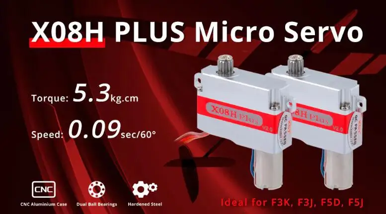 Oryginalny KST X08 X08H Plus V2.0 poziomy mikro serwo 5.3Kgf.cm 0.09sec 9.5g 8mm dla szybowców RC F5J, F5D, F3J