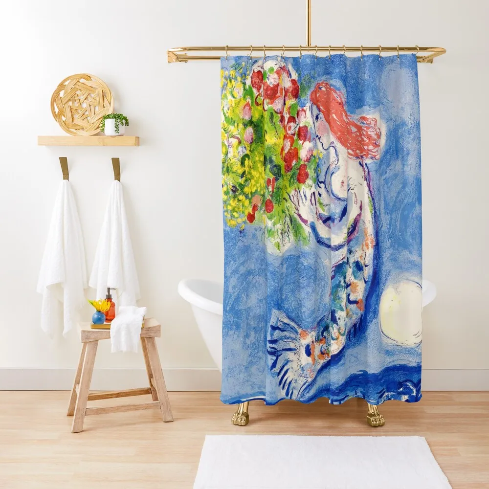 

Travel Poster - Marc Chagall - Nice Soleil Fleurs Shower Curtain Waterproof Fabric Bathroom Bathroom Deco Shower Set Curtain