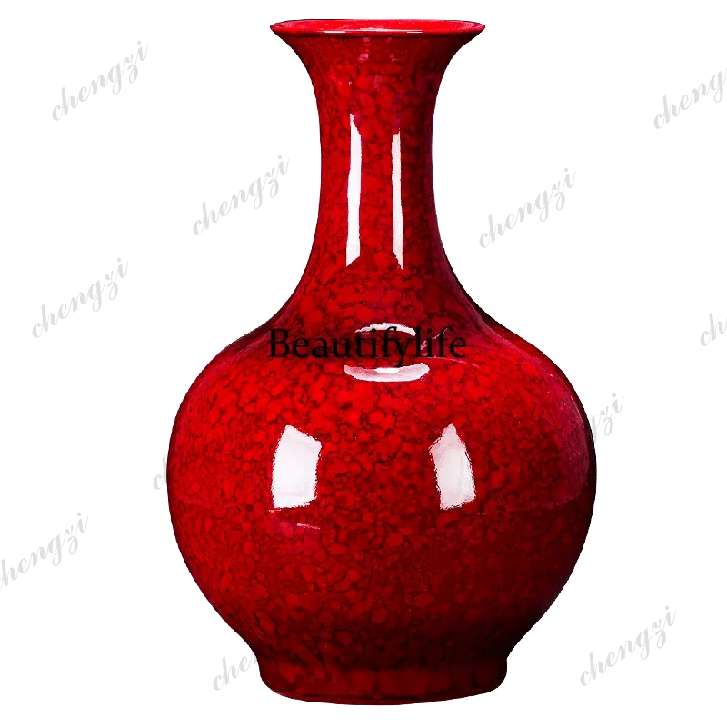 a95 Flower arrangement New Chinese-style living room decorative porcelain ornament China red vase Jingdezhen ceramic vase