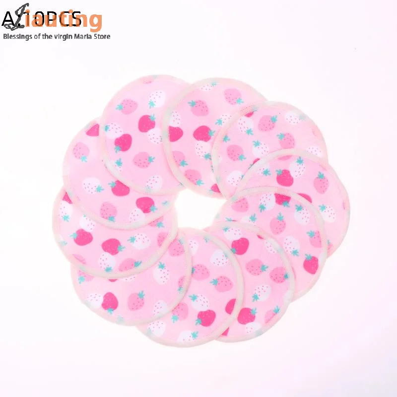 10 قطعة منصات مزيل ماكياج قابل للغسل طبقة مزدوجة الفراولة طباعة تنظيف القطن قابلة لإعادة الاستخدام الوجه يشكلون إزالة منصات أداة