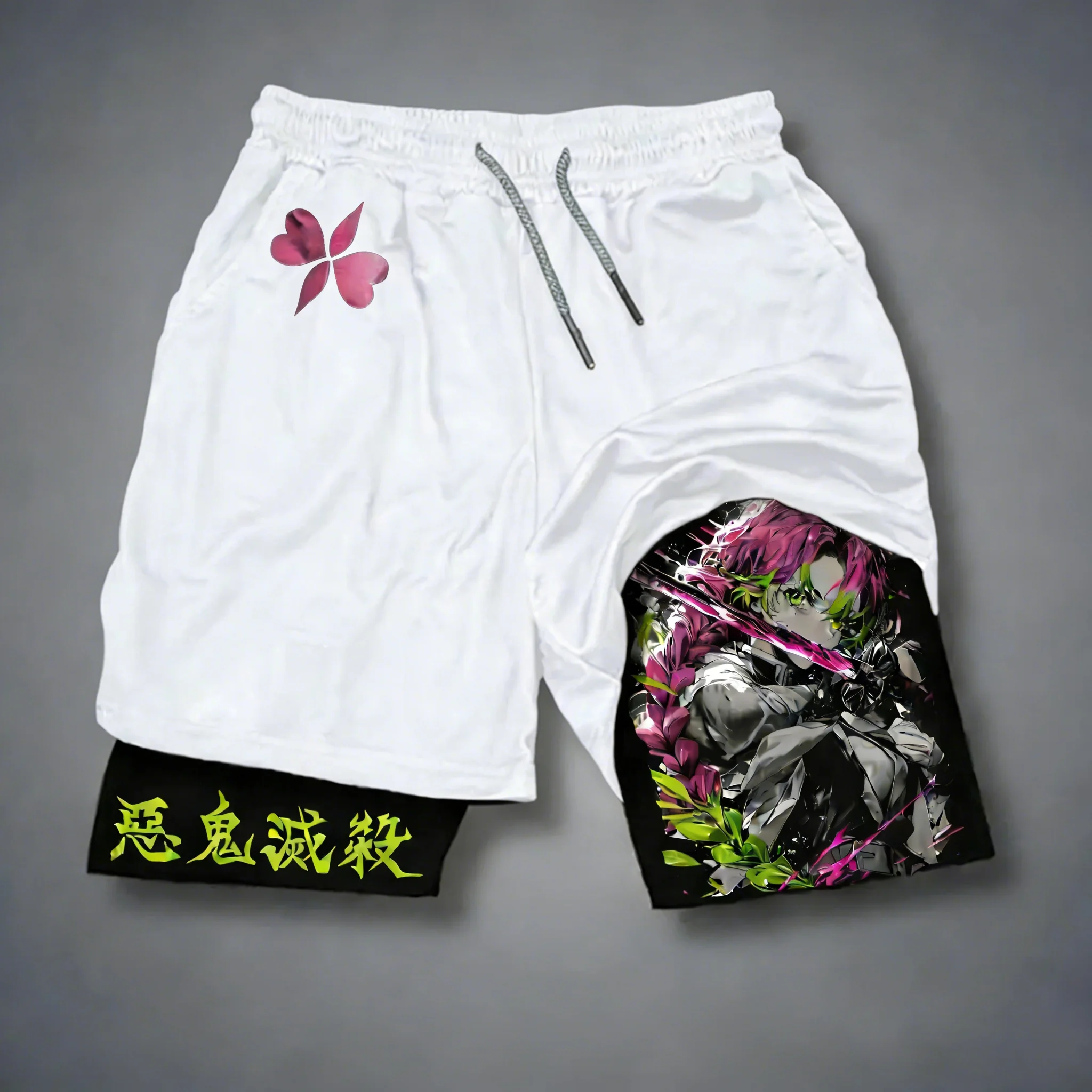 

Новые летние шорты унисекс 2-в-1 Demon Slayer Anime Kanroji Mitsuri 2026 для бега и спорта, эластичные, комфортные