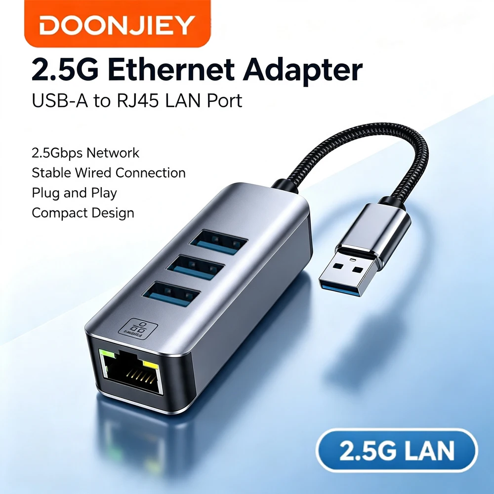 DOONJIEY 4 in 1 2500Mbps USB 3.0 Type-C To RJ45 Network Card HUB 2.5G Ethernet Adapter Converter Lan Hub For PC Laptop Windows