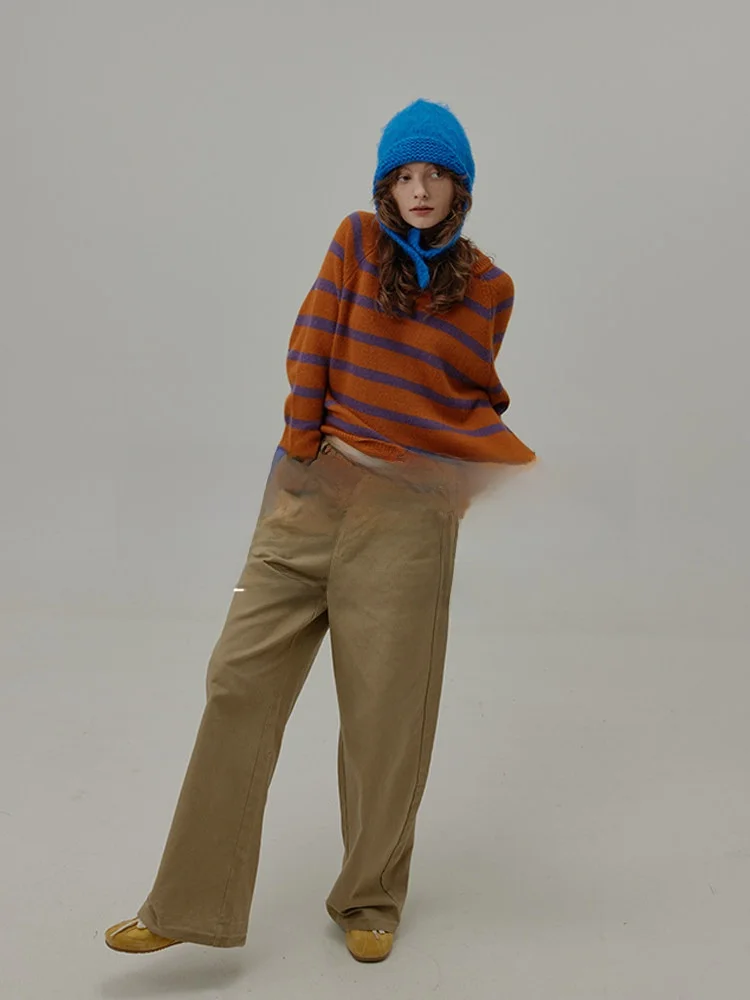 

Casual Woolen Striped Overhead Sweater Women's Regular Fit Long Sve round Ne Thiened Autumn Winter Online Exclusive