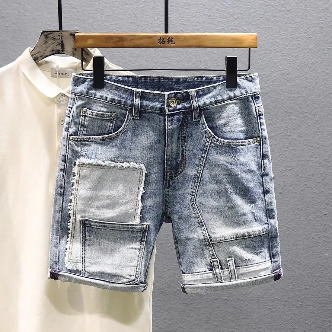 Luxury Clothing 2025 New Men's Patchwork Summer Trendy Brand Loose Straight Casual Denim Versatile Pocket Shorts Jeans Hombre