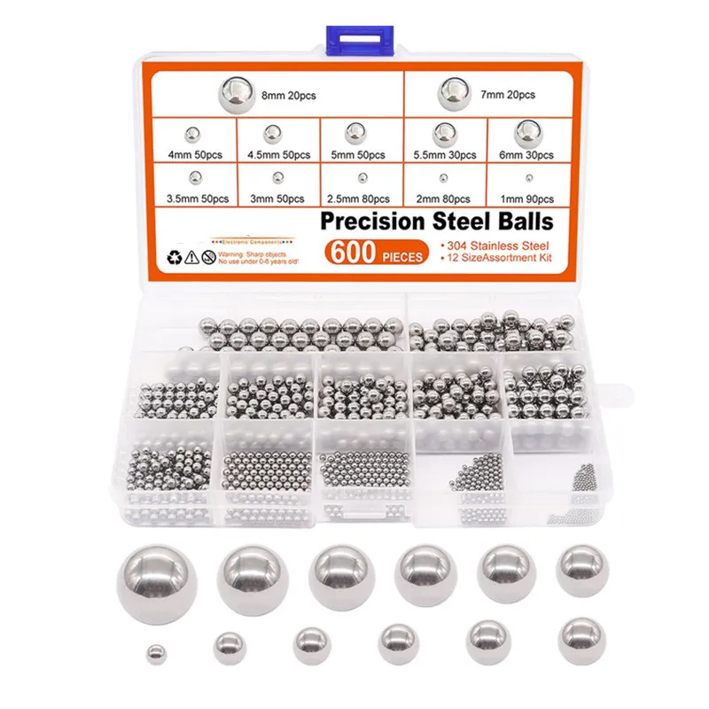 600Pcs Metric 304 Stainless Steel Silver Mirror Polished Decorative Balls for Stair Handrail Assortment Kit