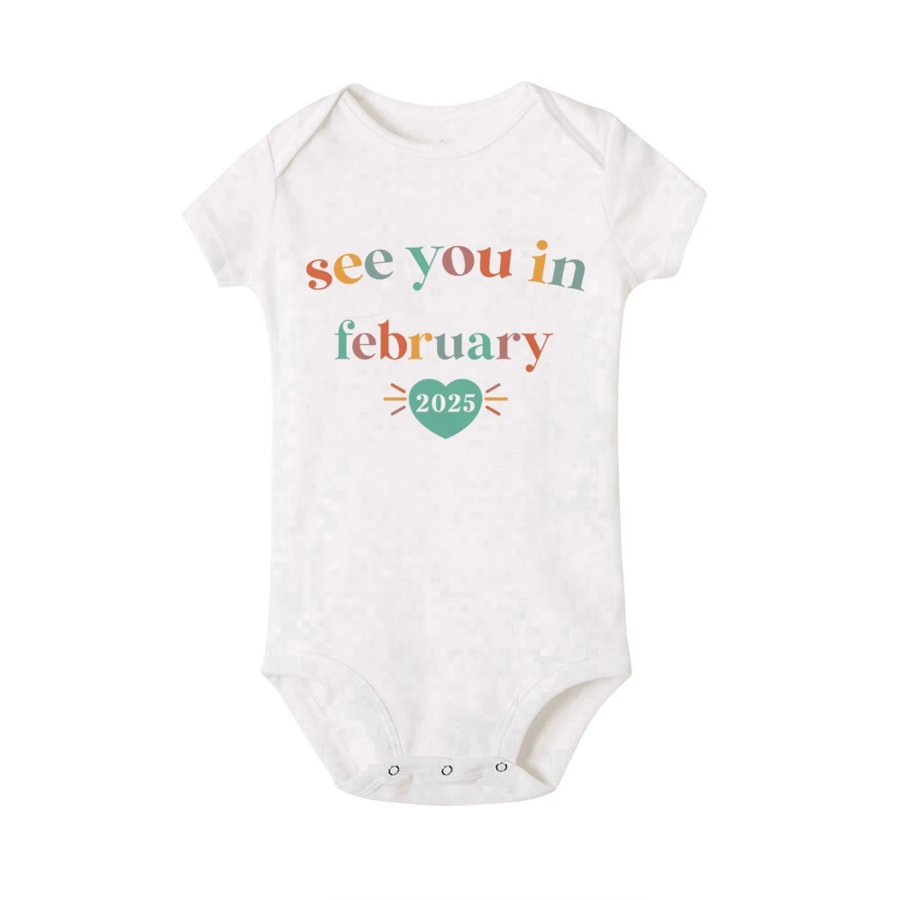 See You in January 2025 Baby Announcement Romper Newborn Short Sleeve Bodysuit Infant Summer Jumpsuit Toddler Clothes Outfits