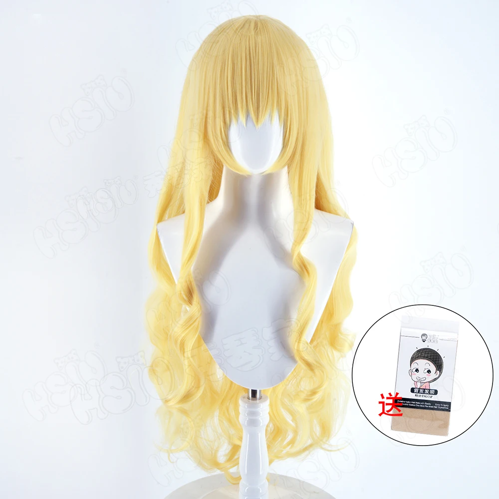 Игра Touhou Project Yakumo Yukari Косплей Парик 80 СМ Длинные светлые вьющиеся волосы Синтетический парик + парик Кепка Парик для Хэллоуина