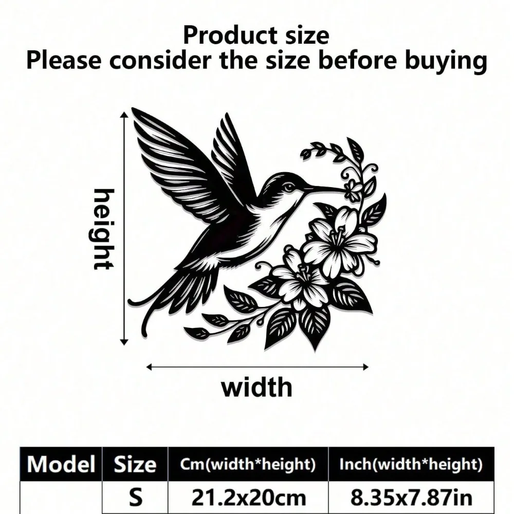 Hummingbird Metal Wall Art 3D Flowers Sign Home Decor Outdoor Garden Farmhouse Room Iron Hanging Decoration