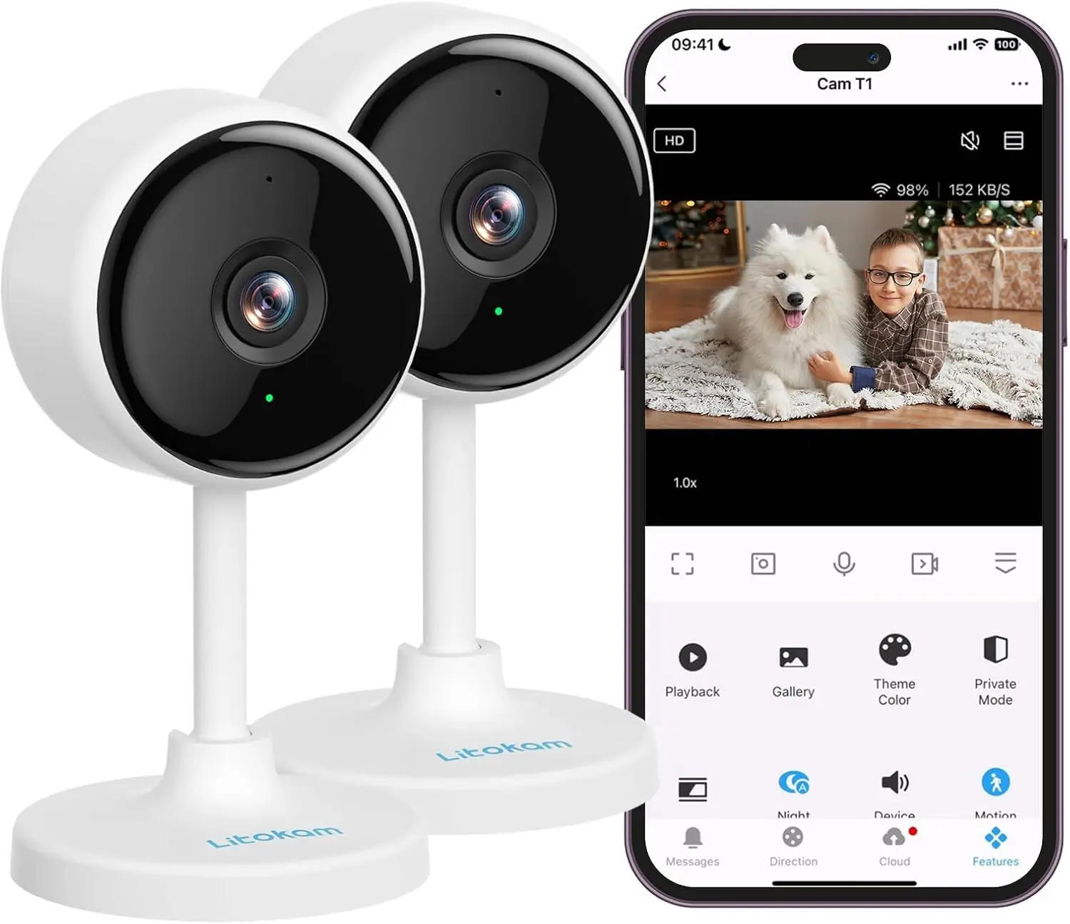 2K Indoor Security Camera with Night Vision, Motion Detection, Alexa Compatible, Baby Monitor & Pet Camera, 2 Pack