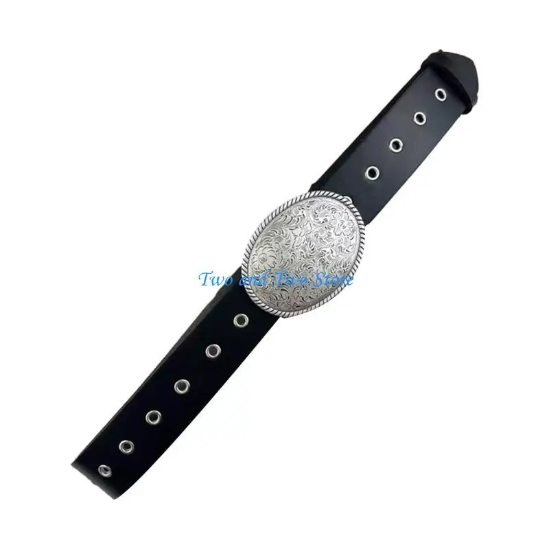 

HX6F Waist Belt Engraved Buckle for Cowboy Cowgirl With Flower Vintage Belt