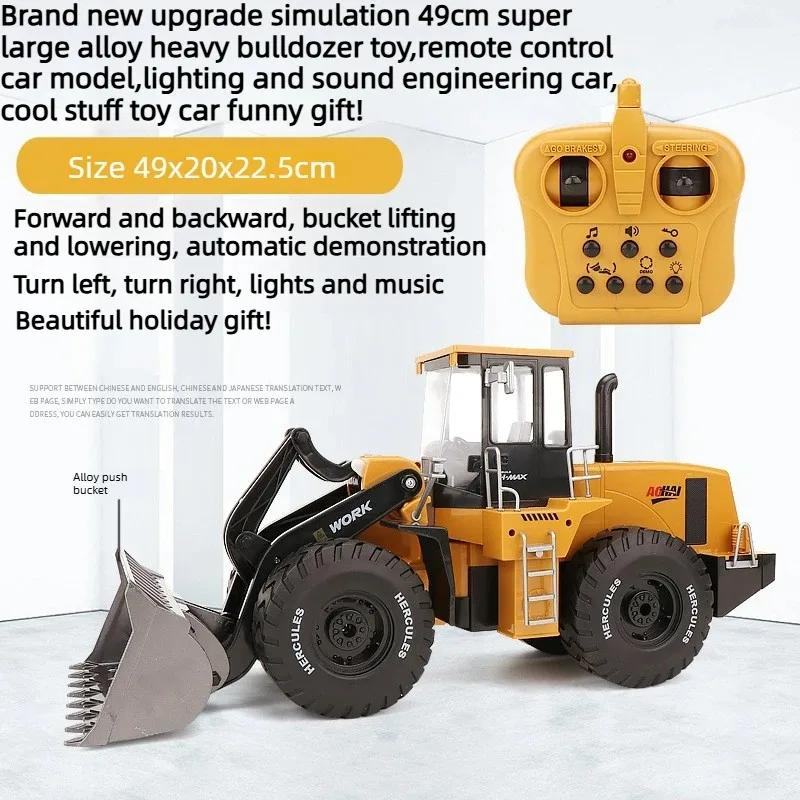 49CM Alloy RC bulldozer 10CH Remote Control Engineering Car With LED light music RC Loader electric Toys USB Charge Boys Gift