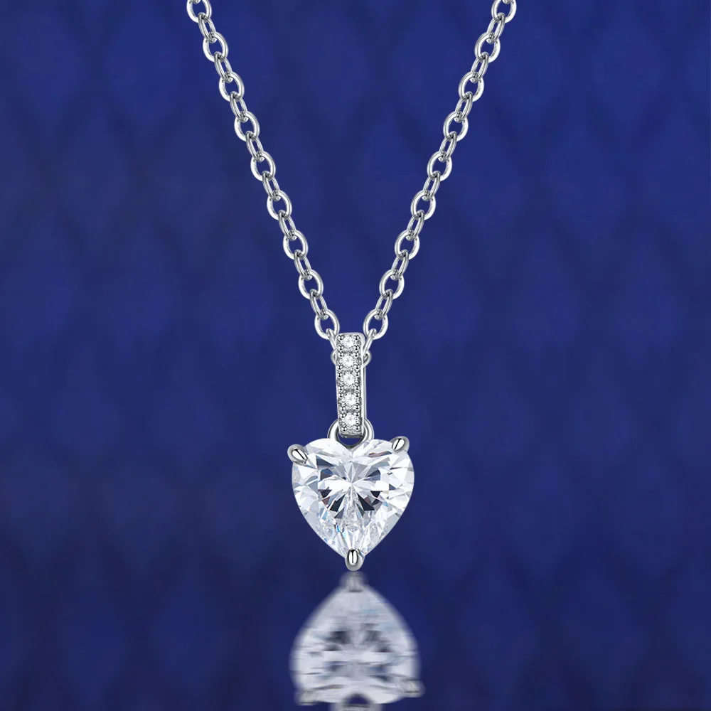 925 silver simple high carbon diamond necklace love pendant 7 * 7ins wind heart-shaped clavicle chain 40+5