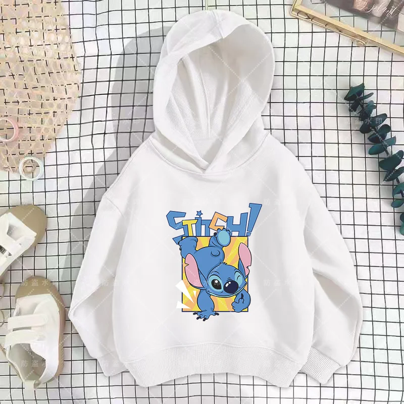 

Anime Stitch Hoodie Girls Sweatshirt Autumn/Winter Long sleeve Harajuku Jumper Disney Series Needle casual hooded children's top