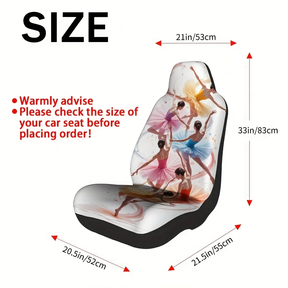 2pcs Modern Ballet Dancers Print Car Seat Covers - Vibrant Pink & Ballerina Design, Durable Polyester, All-Season Comfort, Unive