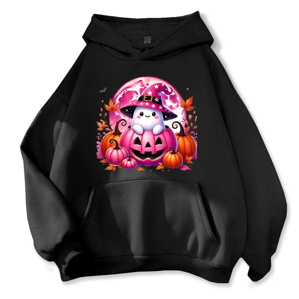 Fun & Festive Halloween Fashion -  with A Playful Ghost Riding A Pumpkin Hoodies Unisex Autumn Streetwear Tops Ropa Mujer