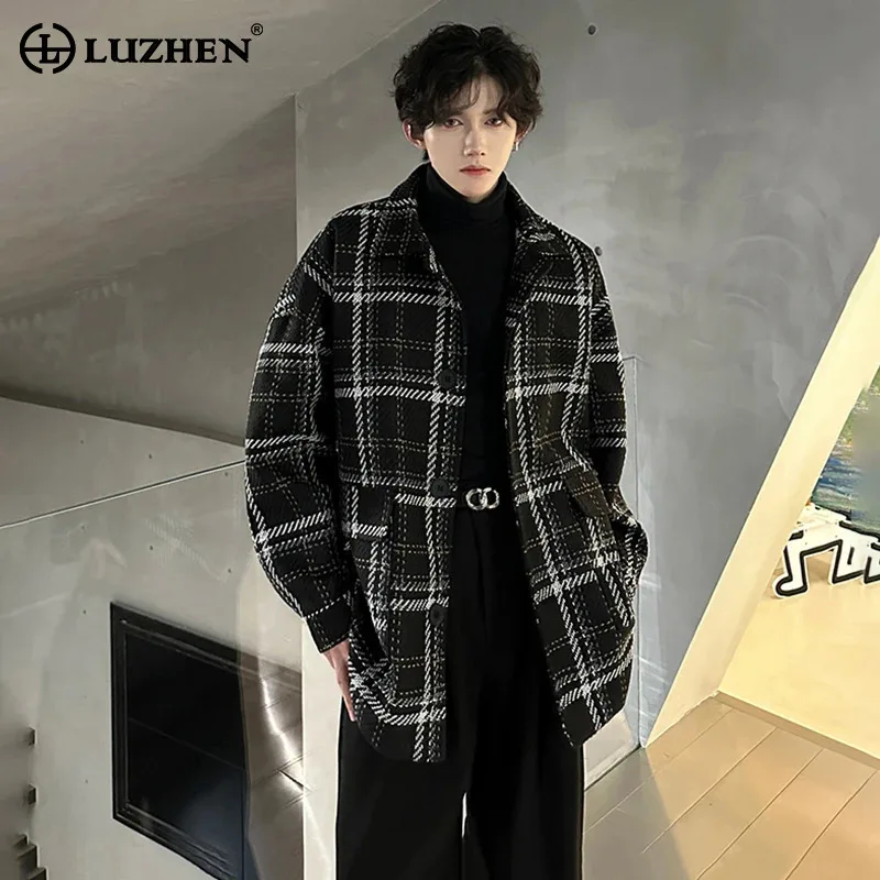 

LUZHEN 2025 Winter New Fashion Korean Plaid Printed Loose Casual Woolen Jacket Men's Trendy Handsome High Quality Clothes JY5135