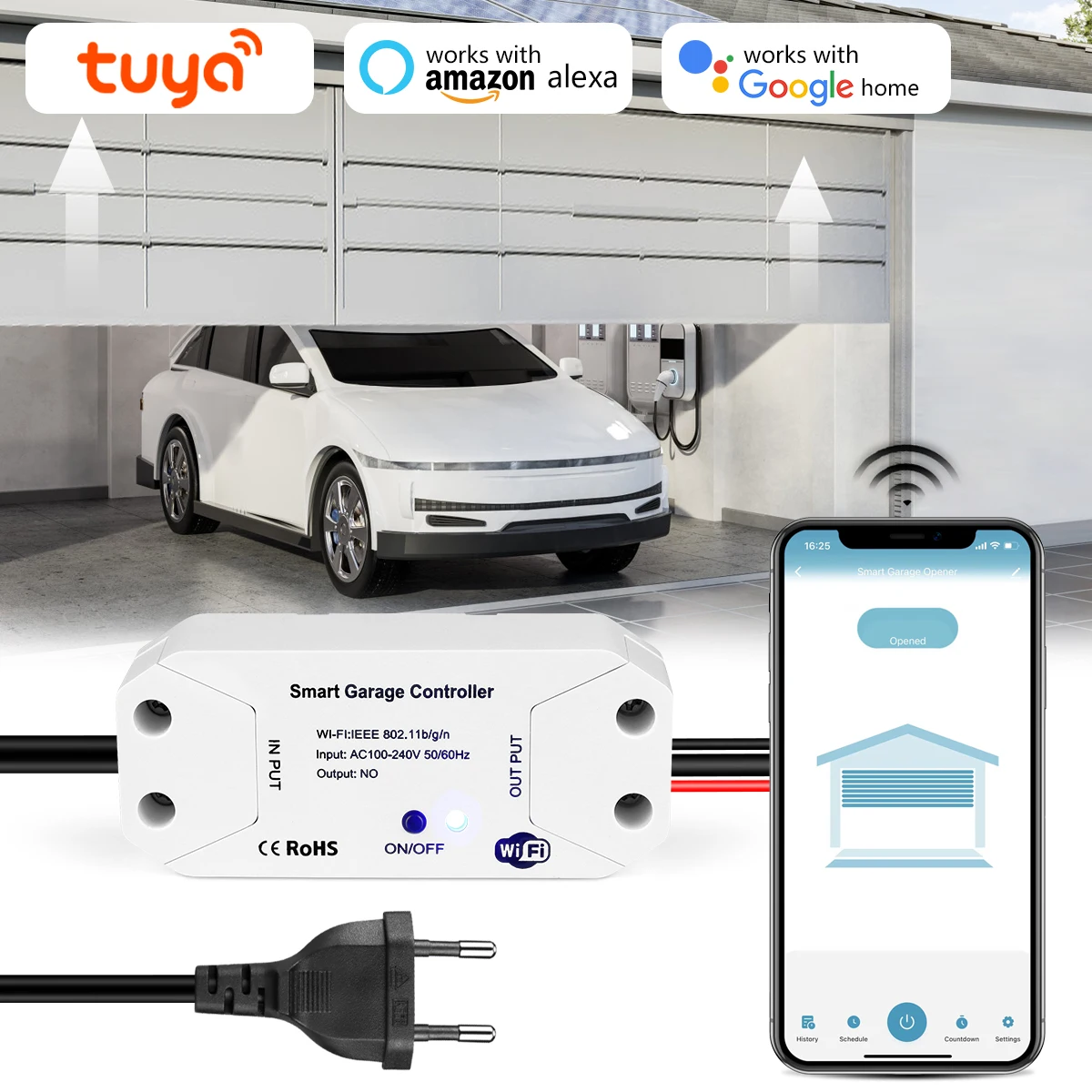 

Tuya WiFi Smart Garage Door Opener Controller Wireless Remote Motorized Door Opener Works With Alexa Google Home Voice Control