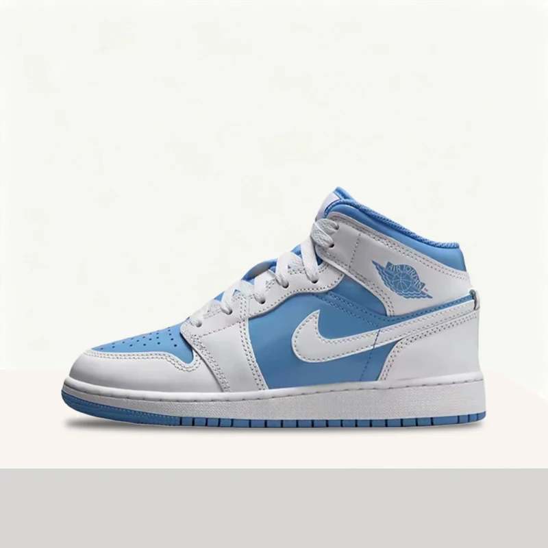 Nike Jordan Air Jordan 1: Elegantes, versátiles y clásicas zapatillas de baloncesto duraderas de caña media en blanco y azul—Unisex FZ3933-114