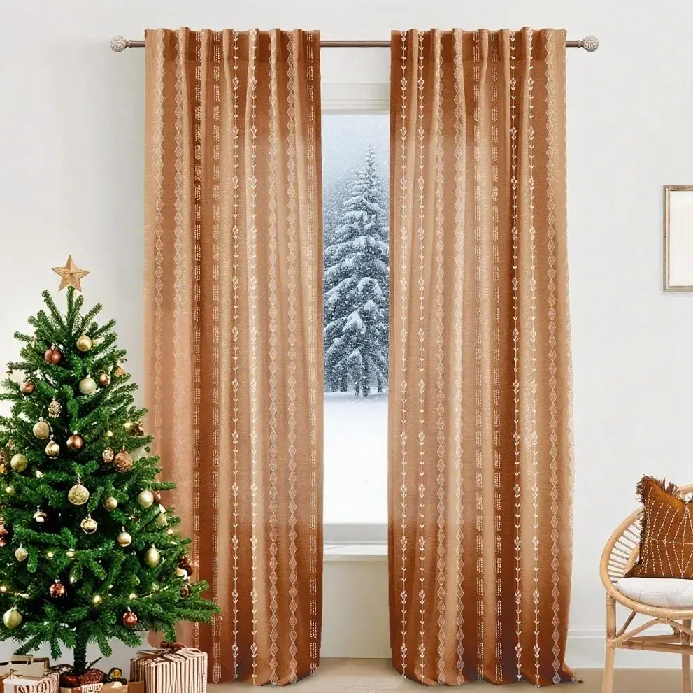 Westliche Vorhänge mit gebranntem orangefarbenem Blumenmuster, Terrakotta-Rostmuster, 1-teiliges Set für Schlafzimmer, Wohnzimmer, Weihnachten
