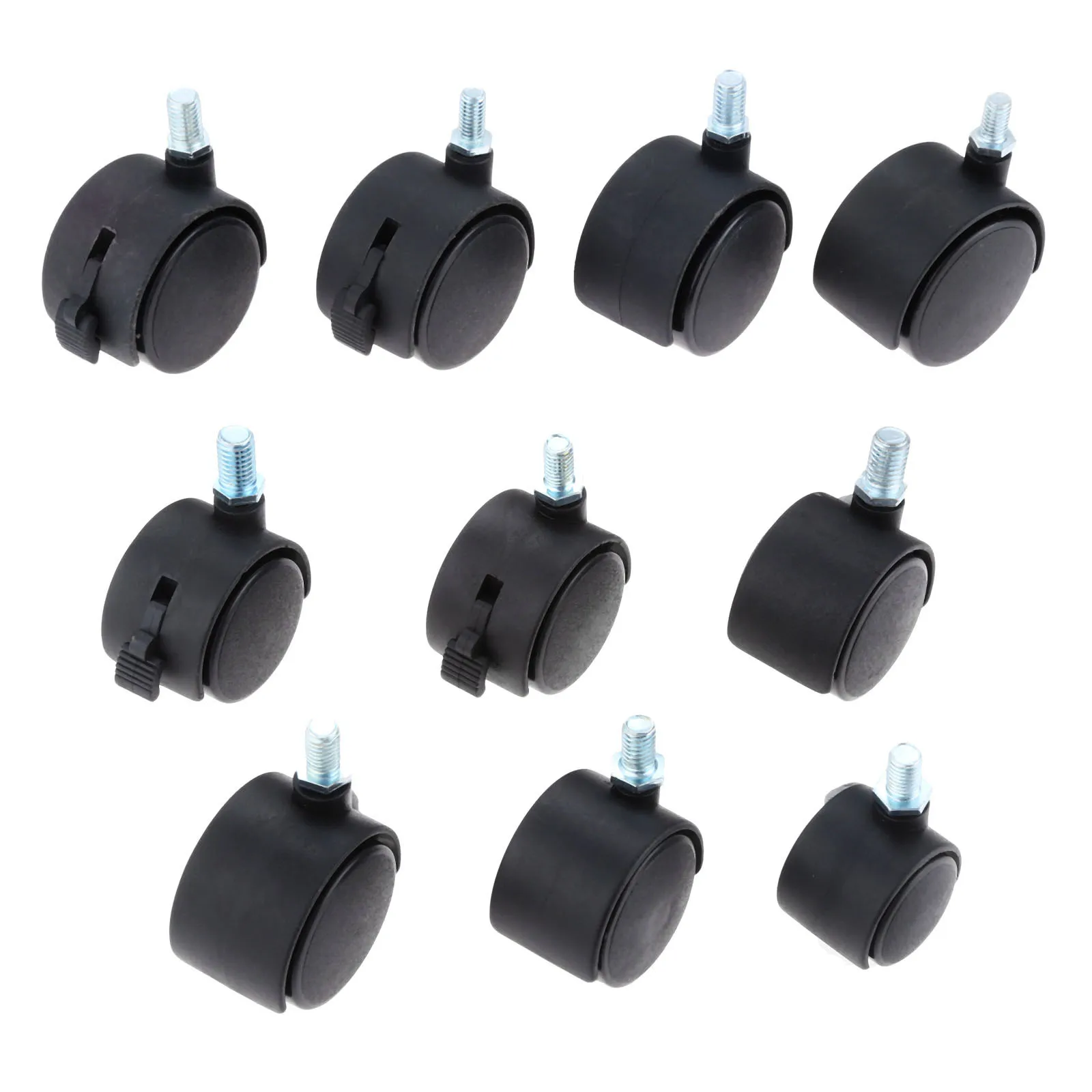 4pcs Sliding Wheel Swivel Casters 1/1.25/1.5/2 Inch Rubber 360 Degrees Rotating Rolling Office Computer Chair Hold M8/M10 screws