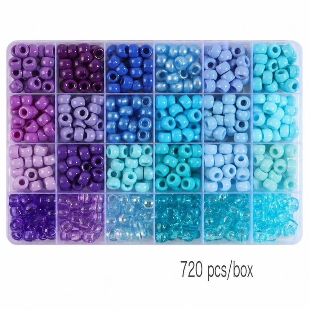 Versatile 24 Colors Pony Beads 720PCS 6×9mm Craft Beads Organized Storage Smooth Surface Bracelet Beads Bracelet Making