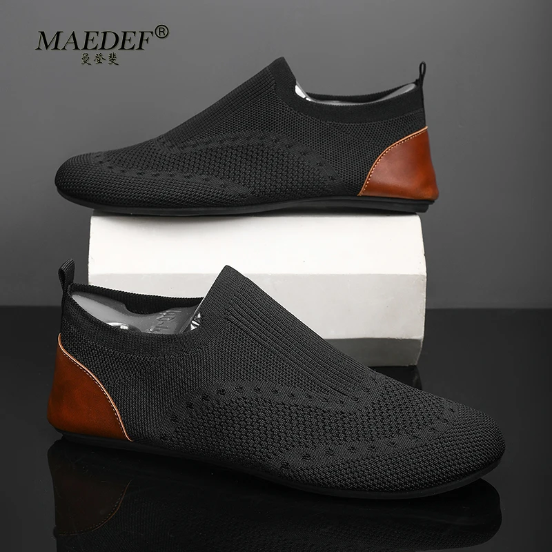 MAEDEF Men's Casual Shoes Light Loafers Black Indoor Breathable Walking Men Shoes Slip on Soft Comfortable Flat for Man Footwear