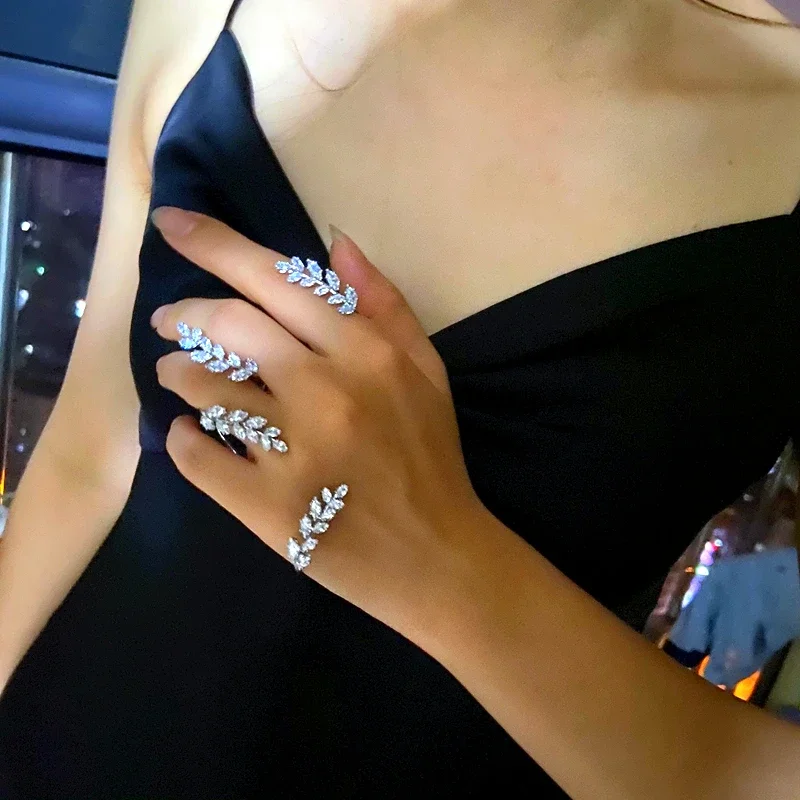 

Cubic Zirconia Wheat Ear Leaf Palm Bracelet 925 Silver Color Hand Palm Bangle Jewelry New Trendy Handlets For Women