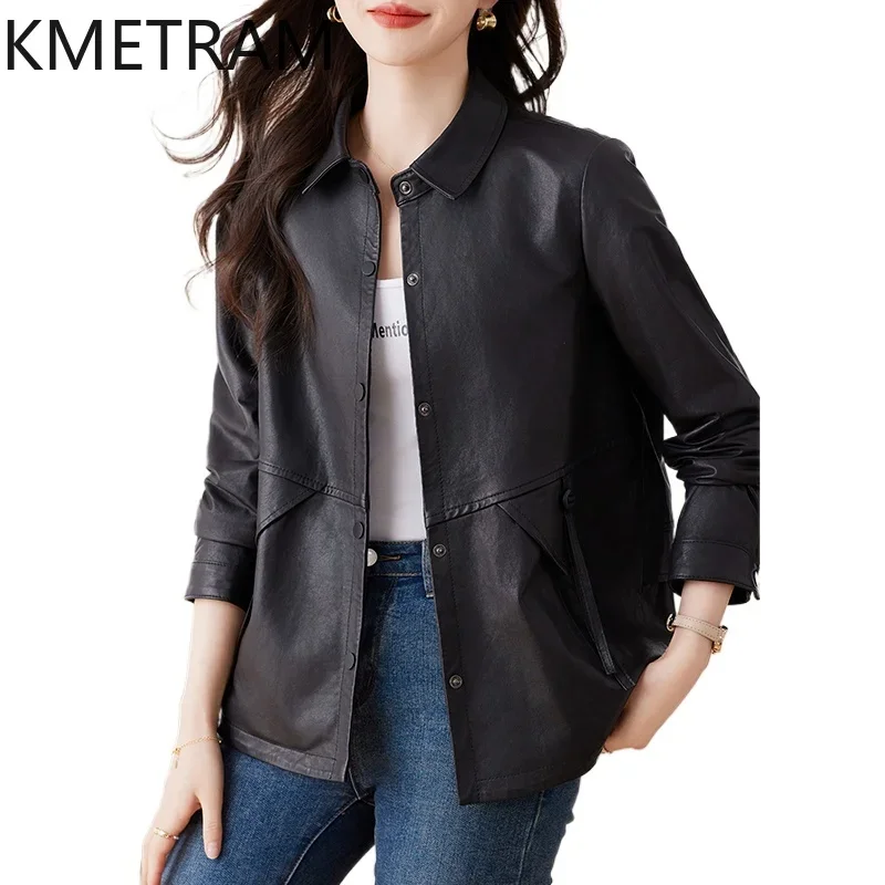 100% chaqueta de piel de oveja de cuero auténtico para mujer, ropa de otoño e invierno, chaquetas recortadas de moda, prendas de vestir exteriores holgadas 2024 дубл Biyaка