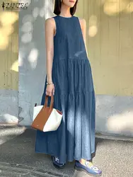 Fashion Summer Denim Blue Dress 2024 ZANZEA Holiday Robe donna Vintage senza maniche Maxi abiti eleganti abiti da festa da lavoro 2024