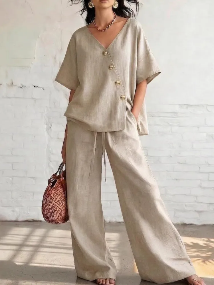 

2 Piece Women Sets 2026 New Arrival Summer Matching Sets Two Pieces Sets Short Sleeve Tops And Pants Suits Outfits Clothing