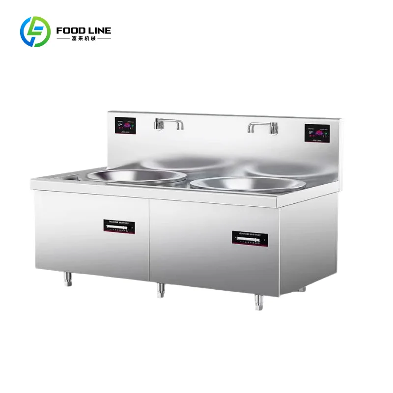 Customized Full Automatic and High Efficiency Industrial Gas Large Wok Stove Thick Pot Body for Factory Canteen Large Capacity