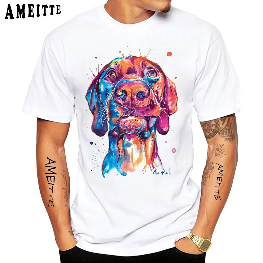 New Summer Men Short Sleeve Funny Vizsla Print T-Shirt Fashion White Casual Tops Hip Hop Dog Design Cool Boy Tees