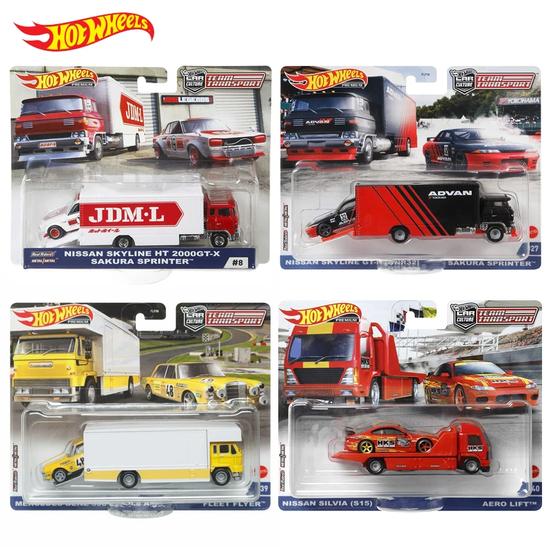 Oryginalny Hot Wheels Premium samochód transportowy zespół Diecast 1/64 Nissan Skyline samochód Cultrue kolekcjoner zabawki dla chłopca dzieci