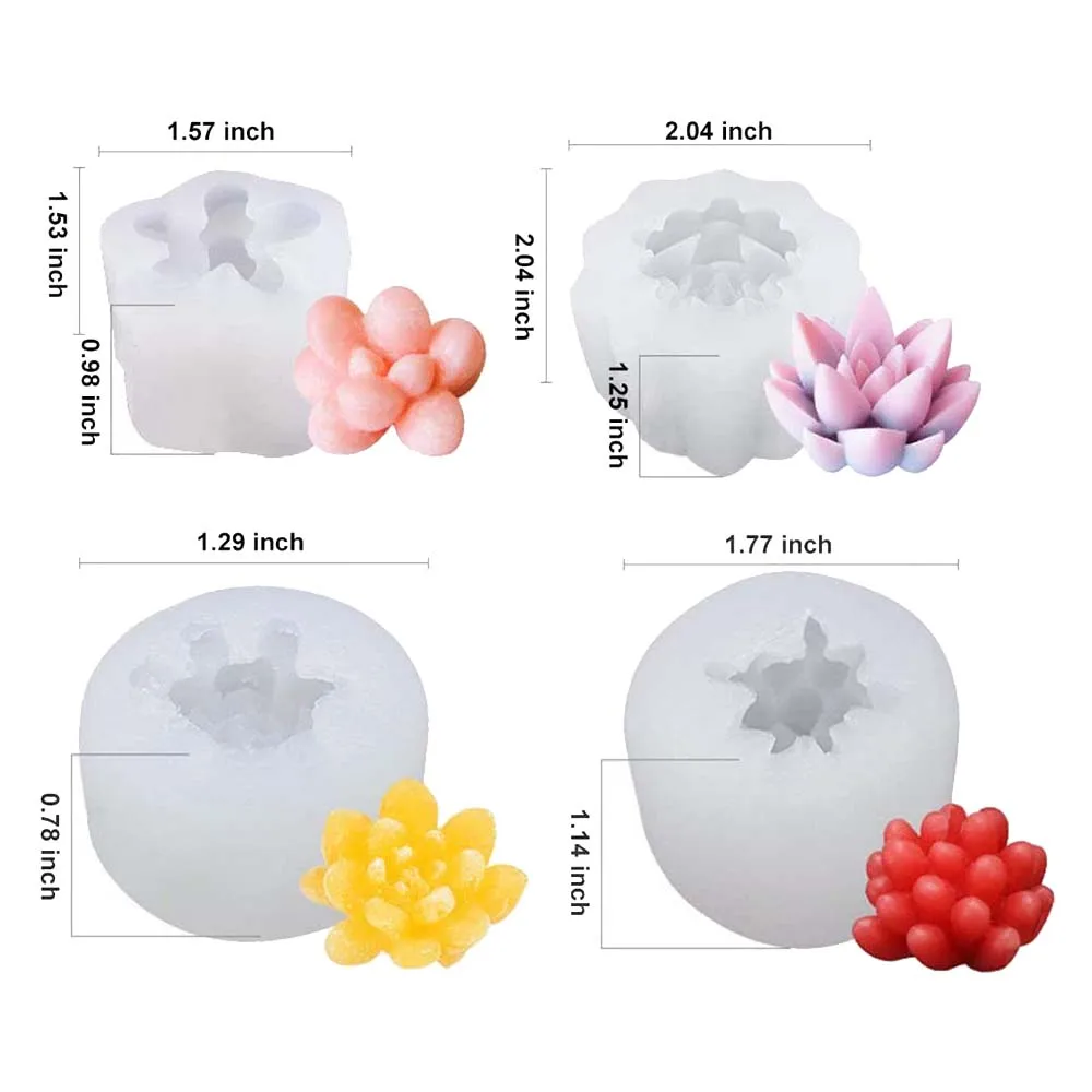 4 Pcs Candle Silicone Molds Succulent Plants Mould Resin Casting Molds for Making DIY Candle Soap and Epoxy Resin Crafts