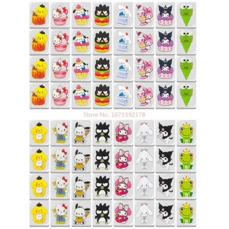 Hot 64 Blocks Sanrio Seaside Escape Mahjong Model Tile Game With Pattern Of Flag Ball Funny Parent Child Party Game Gifts Toys