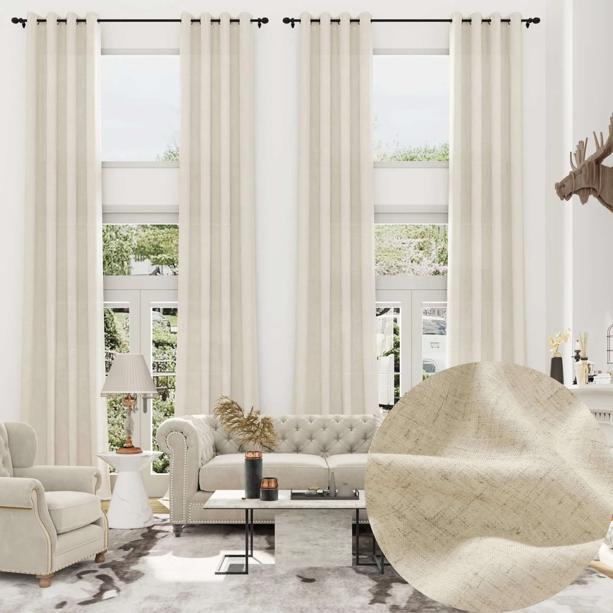 450CM Height Custom Made 400CM,270CM Length Extra Long Faux Linen Sheer Curtain Drape 350CM High Ceiling Window Tulle Curtain
