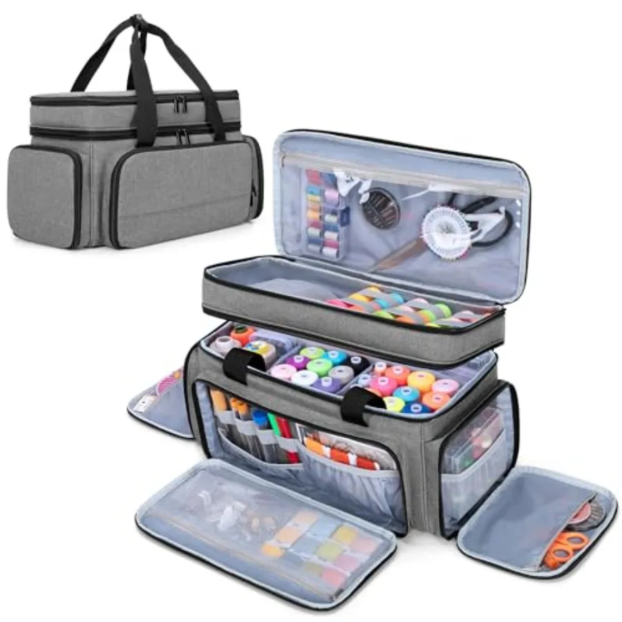 

Large 2 Layers Sewing Organizer Bag with 5 Detachable Dividers Sewing Storage Bag for Sewing Supplies Bag Only
