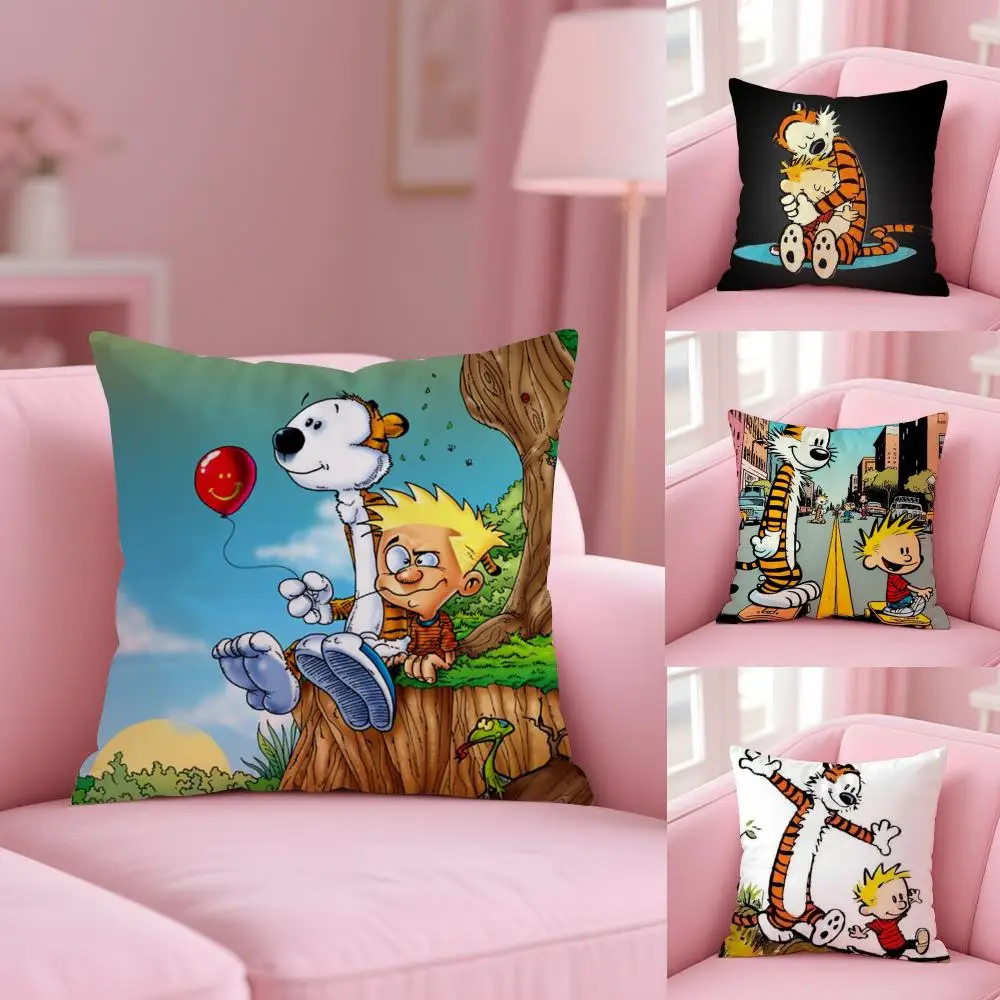 هزلية C-Calvin و H-Hobbes غطاء الوسادة أفخم النسيج لينة على الوجهين المطبوعة أريكة شتاء دافئ المنزل هدية وسادة غطاء #4