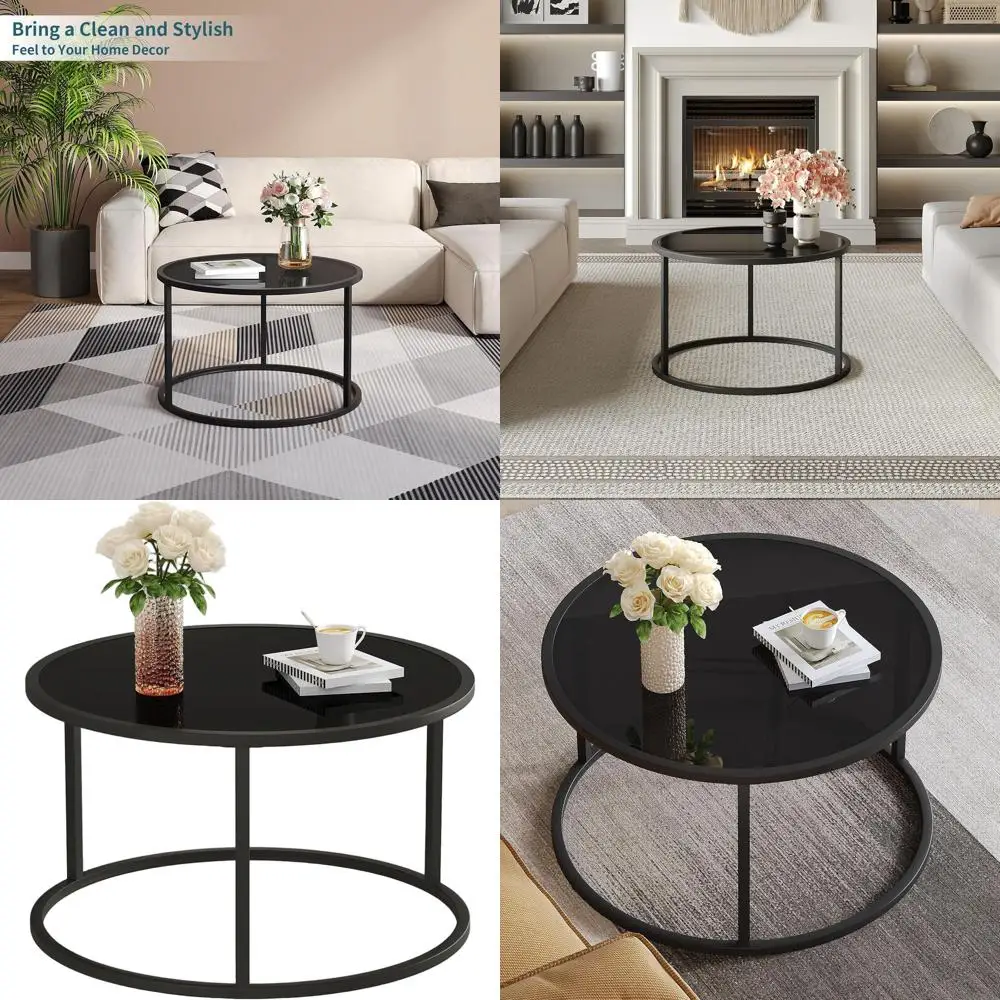 

Compact Round Coffee Table with 27.6 Tempered Glass Top - Ideal for Accent, Center or Living Room Use in Small Spaces, Easy Asse