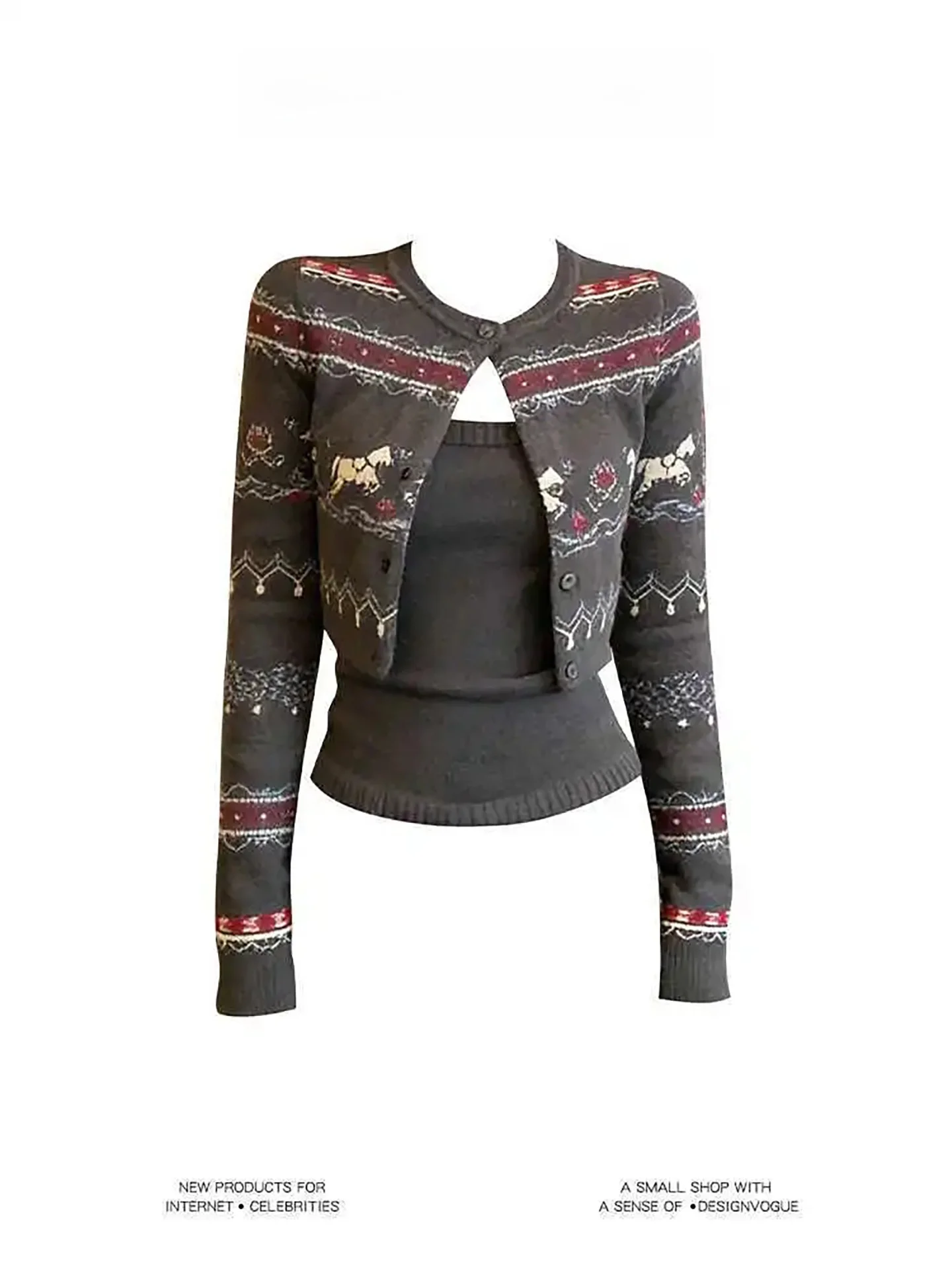 

Корейский вязаный комплект для женщин, весна 2026, с цветочной вышивкой, сладкий и дерзкий стиль, нижнее белье, брюки с высокой талией