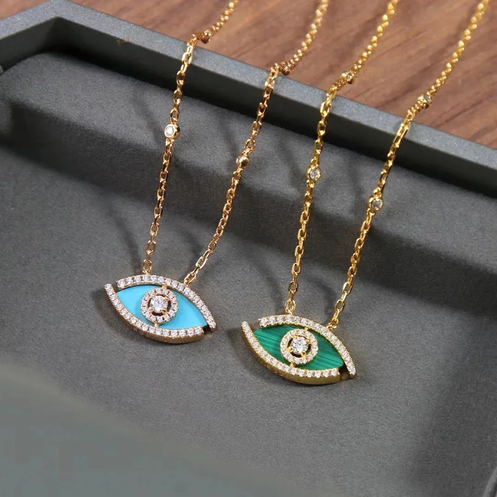 

kimsu luxury jewelry 925 silver plated 18k gold eye shape pendant bright lucky eye diamond ladies necklace gift