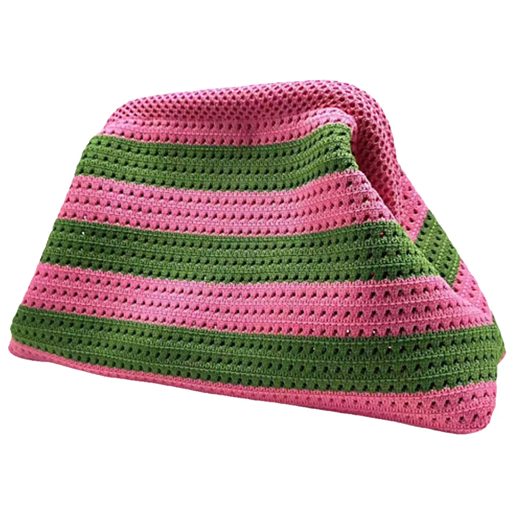 Summer Beach Clutch Bag Striped Color Small Crochet Handbag Knitting Dumpling Purse Handmade Woven Hollow Colorblock Evening Bag