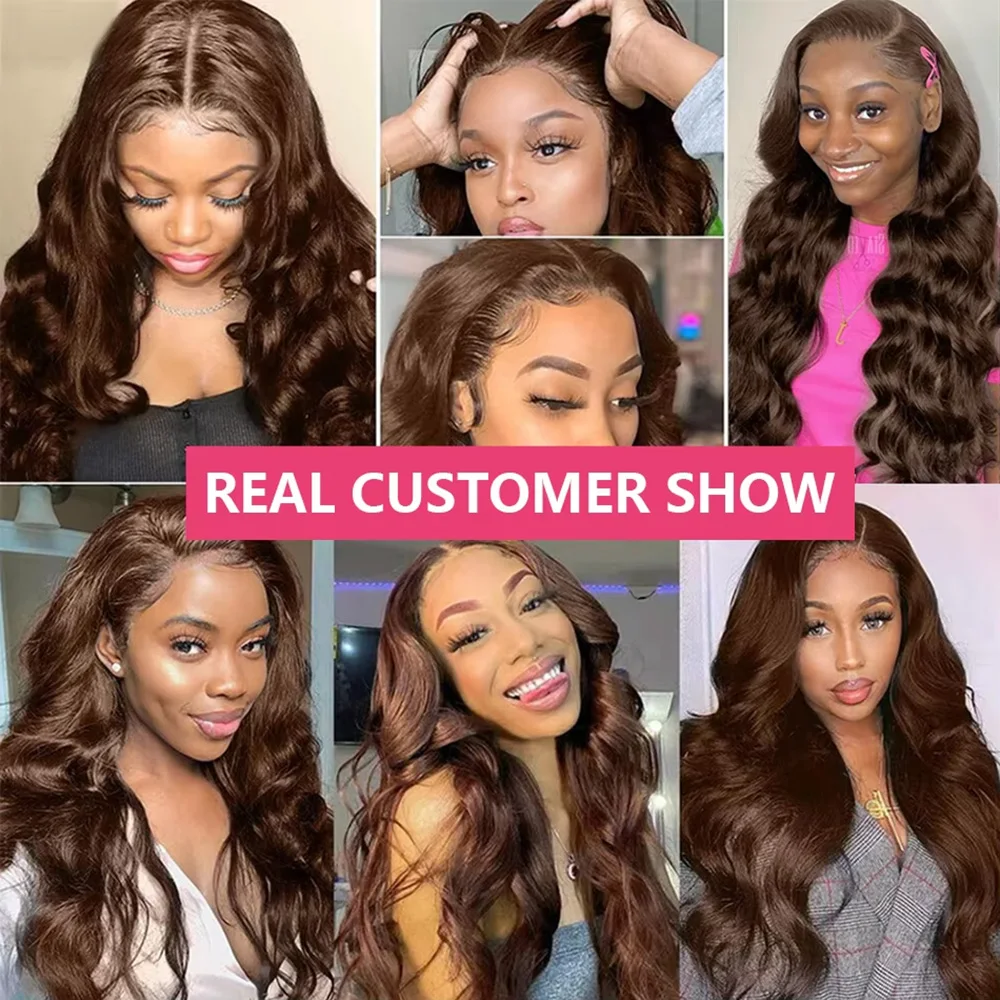 #4 Chocolate Brown Body Wave Lace Frontal Human Hair Wig #4 Colored Lace Frontal Human Hair Wigs 46 Inches For Black Women