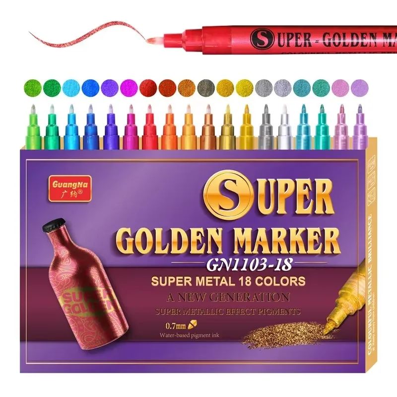 

18 Color Metallic Paint Pens 0.7mm Glitter Markers,Super Golden Acrylic Markers for Rock Painting Stone Ceramic Fabric Pebbles