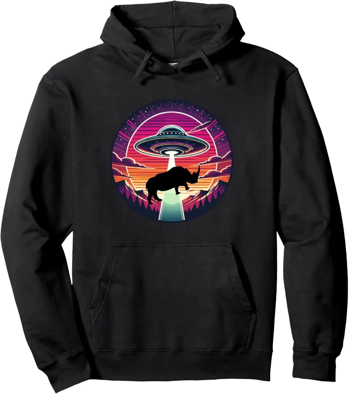 Rhino Rhinoceros Zoo Animal - Alien Flying Saucer Abduction Pullover Hoodie Women Mens Sweatshirt Graphic Hoodie Ropa De Mujer