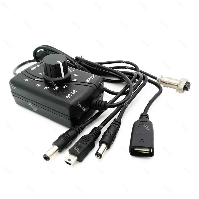 DC-DC Adjustable Voltage Regulator Power Supply Module 0-28V Buck Boost Converter USB to Alligator Clip Cable For Lab Test DIY