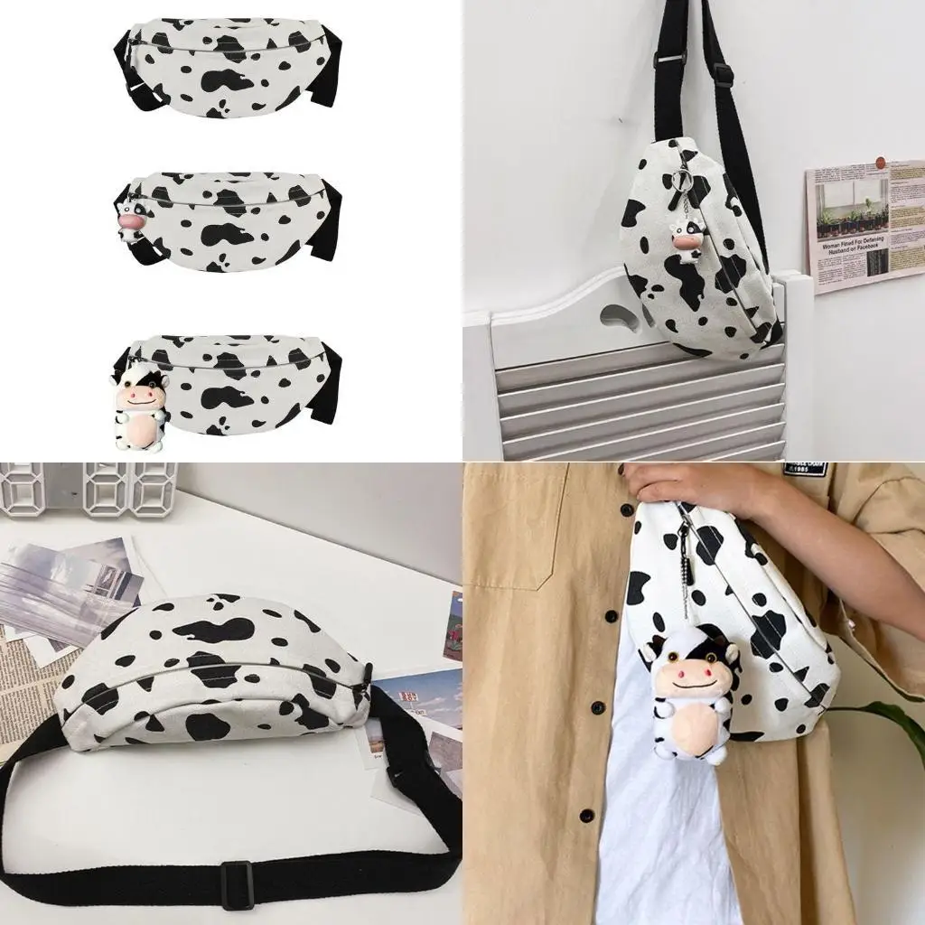 

D46D Женщины мультфильм коровье принт для талии фанни пачка мешочек холст