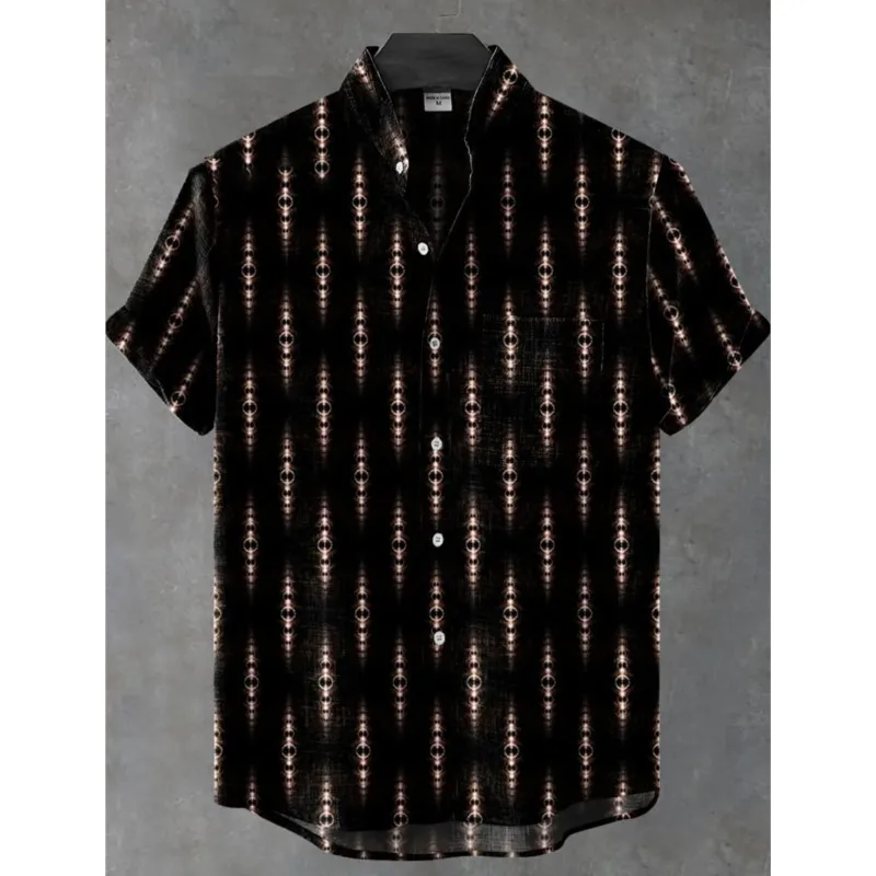 Men's Fashionable Comfortable Exquisite And Beautiful Pattern Linen Short Sleeved Shirt Men's Casual Top Chemise Homme