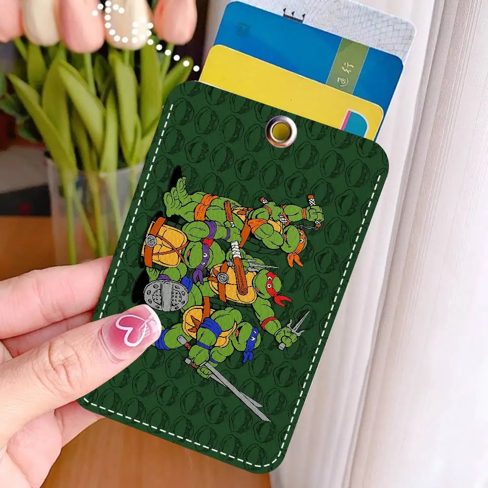 Anime N-Ninja Turtles 1Pc PU Leather Card Holder Keychain Key Ring Door Lock Access Tags ID Card Case Keychain Card