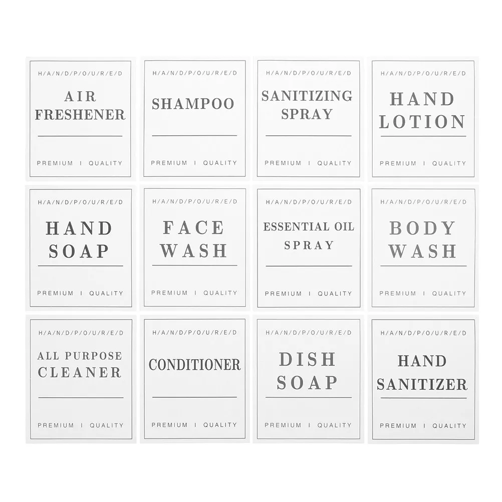 24Sheets Waterproof Bathroom Labels Minimalist Self Adhesive Stickers for Hand Soap Shampoo Conditioner Bottle Organizing